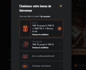 bonus bienvenue
