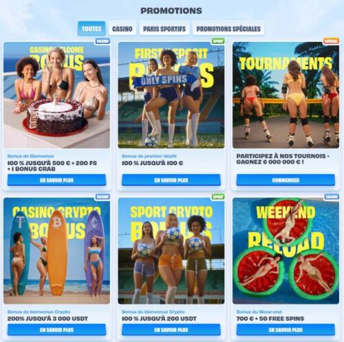 tous les bonus et promotions disponibles